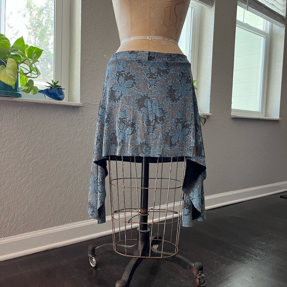 Flirty Blue grey black floral lace print skirt with flounce sides - new&limited